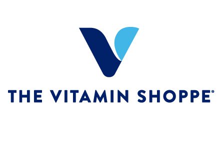 The Vitamin Shoppe logo. A navy and light blue V with navy blue lettering underneath it.