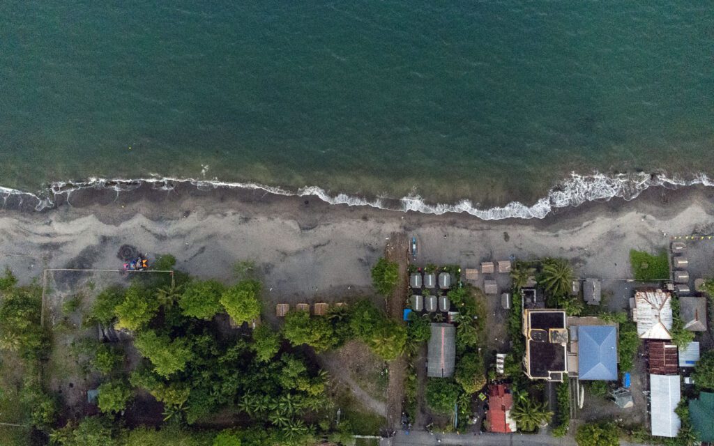 A drone view of a beach on the island of Leyte in the Philippines