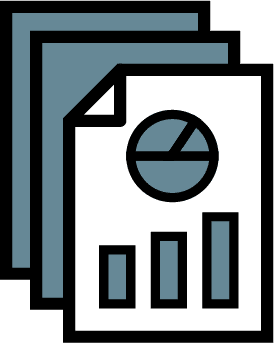 Icon of paper sheets with graphs.