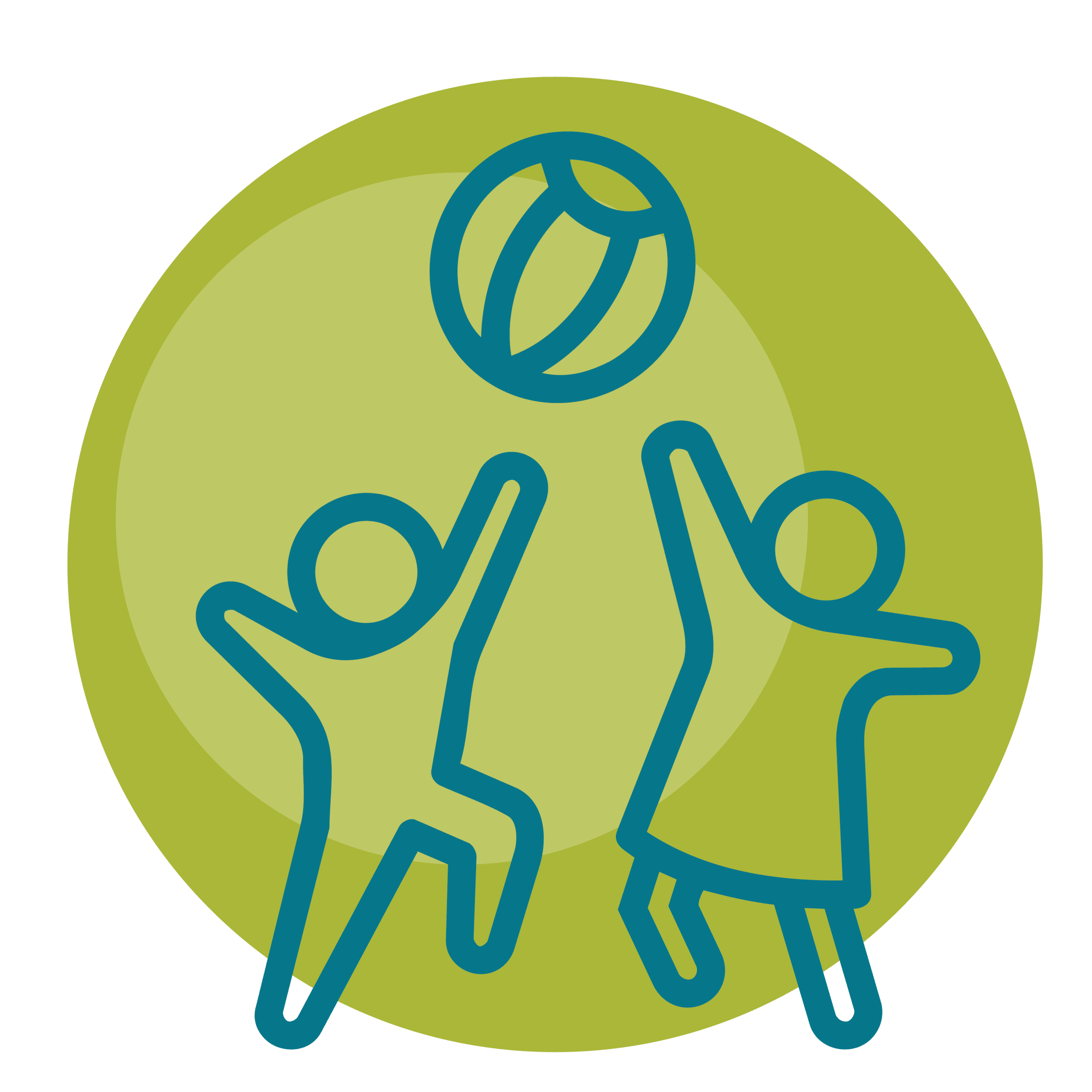 Green icon of two children playing with a ball.